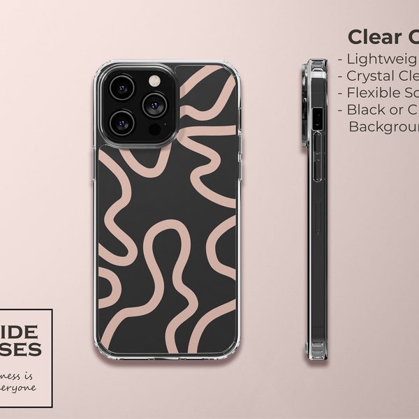 Organic Line Art Black Cream Phone Case fit for iPhone 14 Pro, 13, 12, 11, XR, 8+, 7 & Samsung S23, S22, FREE PERSONALISATION