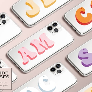 Esthetische gepersonaliseerde groovy retro bubbelstijl groot monogram duidelijk telefoonhoesje, voor iPhone 13 Pro Max, iPhone X XR XS Max 8 Plus 7 6 6S