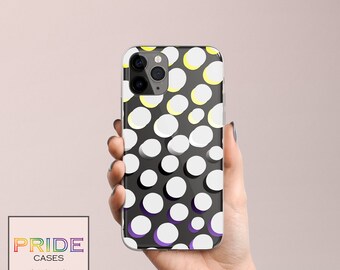 Abstract Polka Dots Non-Binary Pride Phone Case, Dotted Case, Social Equality Spotted iPhone Cover, Organic Design, Gift for Non-Binary