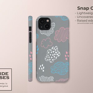 Cute Doodle Style Clouds Transgender Pride LGBTQIA Snap and Tough Case for iPhone 14 Pro, 13, 12, 11, XR, Pixel,  Samsung S23, S22