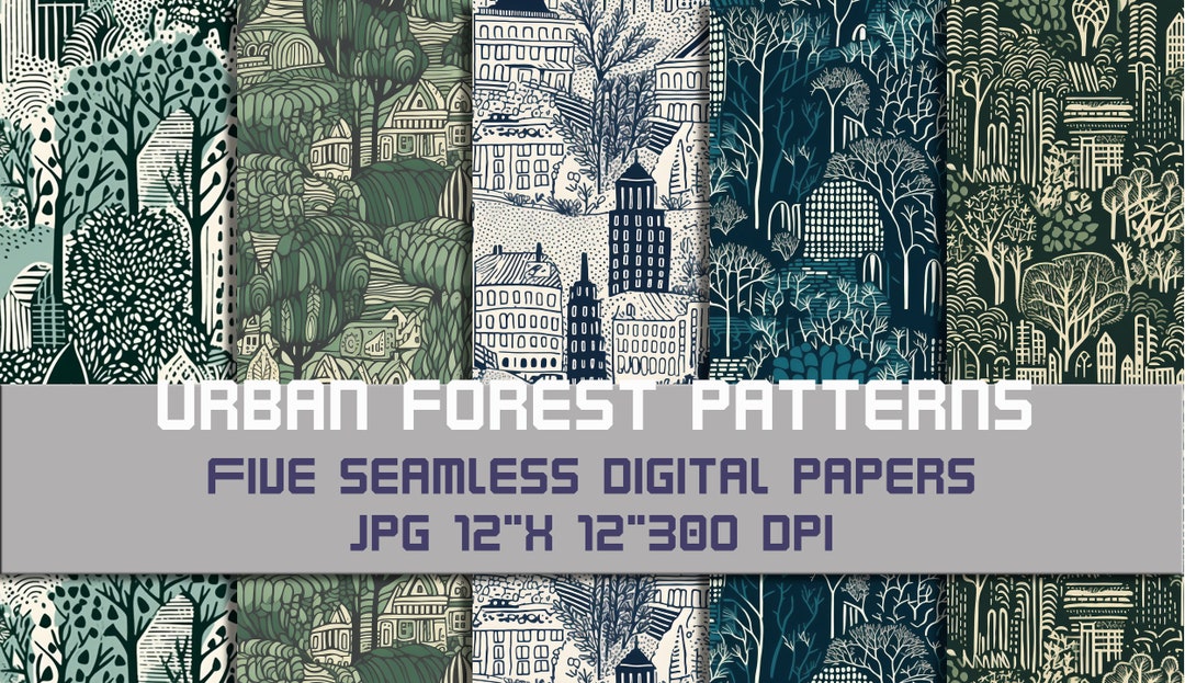 Urban Forest Patterns, Digital Papers, City Forest Pattern, Urban Trees ...