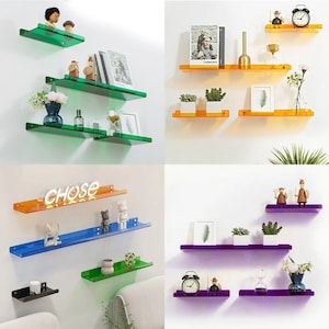 Bathroom Shower Acrylic Floating Shelves,Wall Mounted Clear Invisible Renter  Friendly Shelves Bedroom,Kitchen,Living Room,Office