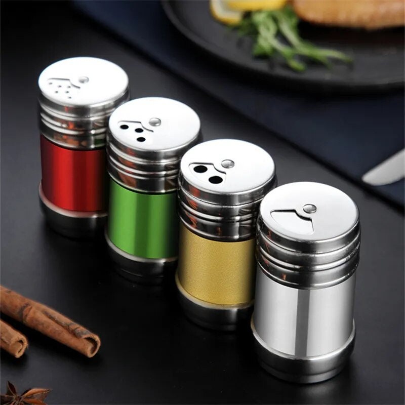 Self Adhesive Wall Mounted Spices Container Set Spice Jar Organizer Salt  Sugar Container Set-with Spoon,Rubber Sealed & Moisture-Proof Seasoning Box  