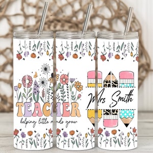 Regali per insegnanti personalizzati, regalo di apprezzamento per l'insegnante, regalo di ringraziamento per l'insegnante, bicchiere da caffè per insegnanti, involucro per bicchiere per insegnanti con fiori di campo
