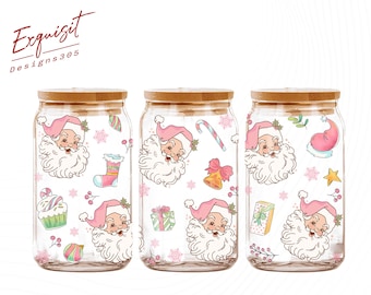 Pink Christmas Coffee 16oz Can Glass Wrap PNG, Sweet Christmas PNG, Gingerbread Christmas Png, Candy Libbey Glass, Santa 16oz Can Wrap