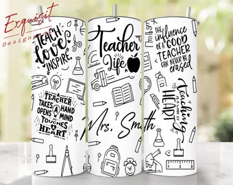 Personalized Teacher Tumbler Wrap SVG: Engraved 20 oz Design (Digital Download)