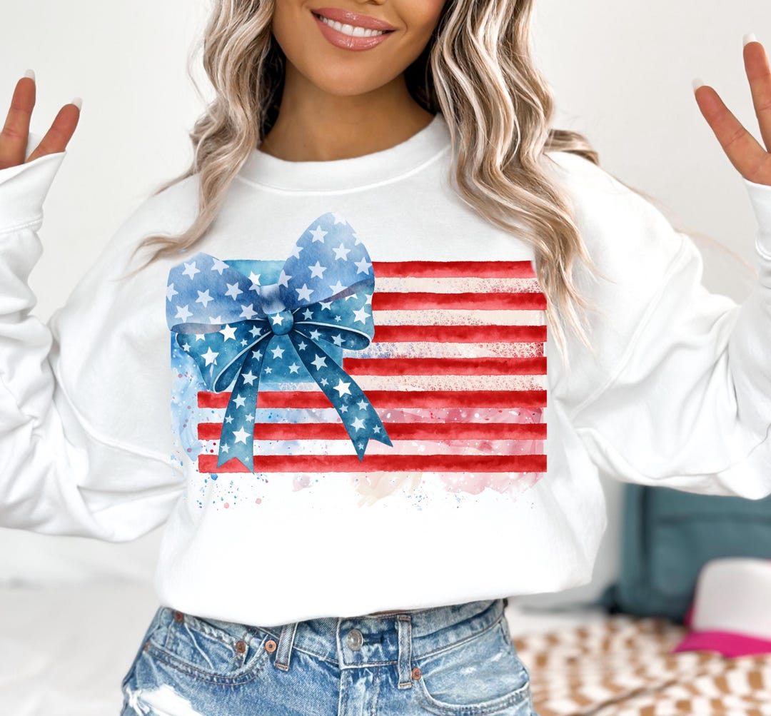 Coquette American Flag PNG: 4th of July Bow Sublimation (digital ...