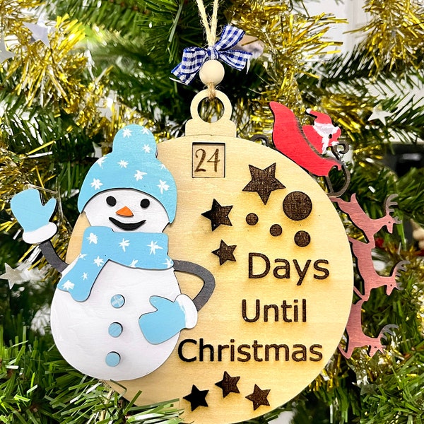 Snowman Christmas Countdown Laser Cut File, Christmas Countdown SVG, Days Till Christmas,Ornament SVG,Glowforge Laser Design,Christmas Laser