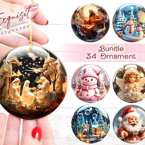 30+ Globe Christmas Ornaments Bundle Png, Round Christmas Ornaments Png, 3D Nativity Scene Mary Joseph Jesus, Ornament Png, Christmas Png