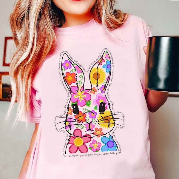 Easter Bunny PNG Faux Embroidered Daisy’s PNG Flowers Spring Easter Shirt Design Bunny Shirt Design, PNG Instant Download