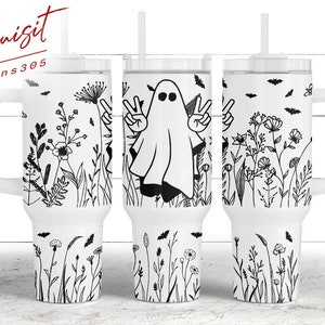Ghost Wildflowers Tumbler Wrap: Halloween 40oz Quencher (Digital Download PNG File