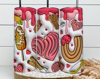 3D Mexican Valentine Tumbler Wrap: Concha & Churros PNG (Digital Download)