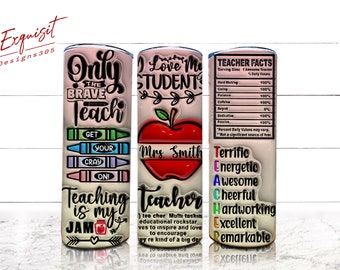 3D Inflated Teacher, Custom Name Teacher Tumbler, 3D Teacher Tumbler, 20oz Skinny Tumbler, Full Tumbler Wrap, Tumbler Png, PNG Download