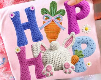 Faux Yarn Crochet Easter Bunny PNG, Happy Easter PNG, Easter Sublimation, Hip Hop Easter png, Cute Easter bunny png