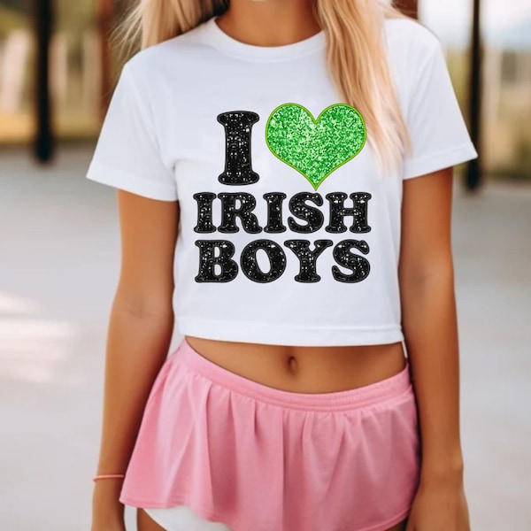 I Love Irish Boys Png, Faux Sequin St Patrick's Day Png, Shamrock Png, Sparkly Lucky Png Sublimation, Faux Sequin Embroidered Irish Png