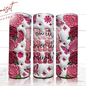 Pray On It Tumbler Wrap: Retro Floral Christian Design (PNG Digital Download)