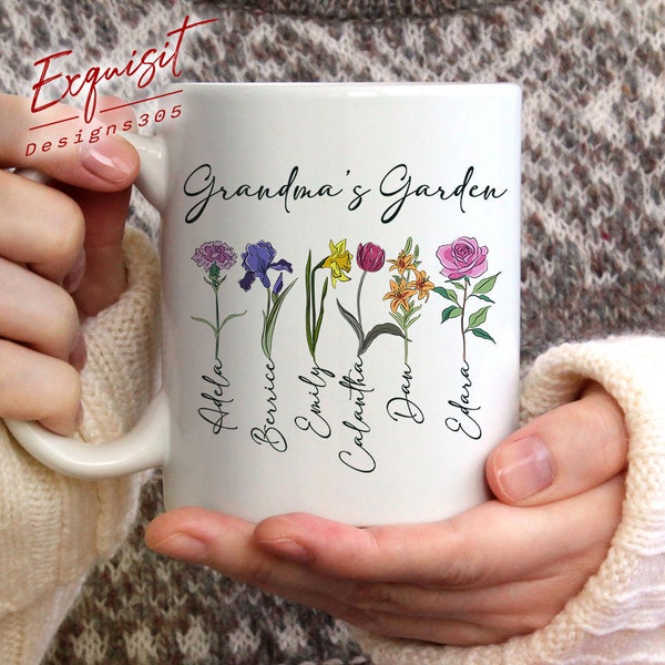 Personalized Flower Vase Grandma's Garden Mom's Garden PNG, Birth Month Flower PNG, Grandma Kids Flower PNG, Garden Decor, Instant Download