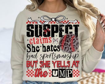 Funny Baseball Sublimation PNG: Suspect Claims, Game Day (Digital Download)