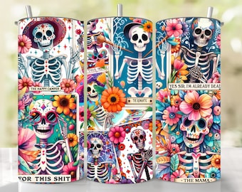 Sarcastic Skeleton Tarot Card Tumbler Wrap: 20 oz Skinny Sublimation Design (PNG Digital Download)