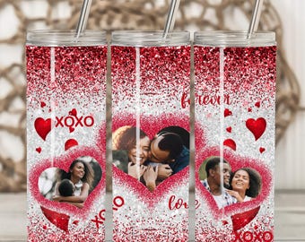 Valentine's Day Photo Tumbler PNG: Red Glitter Hearts Design (Digital File)