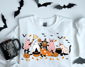 レトロなハロウィン猫PNG：不気味な幽霊デザイン（デジタルダウンロード）