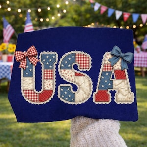 Faux Quilted American Flag Vintage Patchwork Patriotic Design 4th of July Cottagecore USA Flag Digital Download