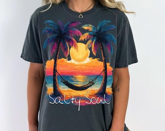 Summer Salty Soul PNG: Retro Beach Shirt Design (Digital Download