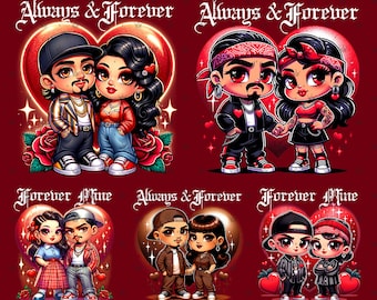 Pakiet Chicano Valentine Chola Couple PNG: Projekt w stylu oldschoolowym (plik cyfrowy)