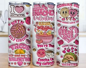 Envoltorio divertido para vasos de San Valentín: Conchas y tacos mexicanos en 3D (descarga digital PNG)