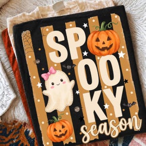 Spooky Striped Halloween PNG, Coquette Ghost  Pumpkin Trendy Fall Bats Distressed Fall Digital Download