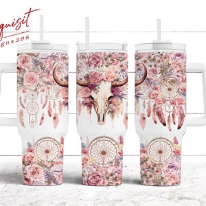 Caveira de vaca das Terras Altas Ocidentais, embalagem para copo de 40 oz, Western 40 oz, Floral 40 oz, Caçador de Sonhos 40 oz, Sublimação para Copo, Download PNG, 40 oz