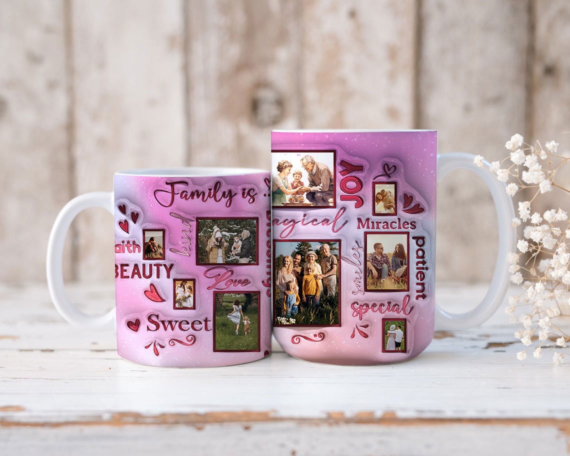 3D Inflated Custom Photo Valentine Mug Wrap, 11oz 15oz Valentine Mug Wrap, Family Valentine, Couple Valentine Mug Wrap, Sublimation Design