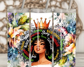 Juneteenth Afro Woman Tumbler Wrap: 20oz Skinny Sublimation Design (PNG)