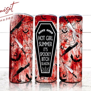Halloween Horror Tumbler Wrap 20 oz Skinny Sublimation Spooky Bitch Season Digital Design Download
