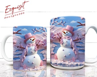 3D Snowman Mug Wrap: Christmas Mug Sublimation (PNG Download)