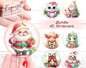 Weihnachten Tier Ornament PNG Bündel: Runde Sublimationsdesign (Digitaler Download)
