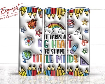 3D Teacher Tumbler Wrap: Rainbow Puffy Design (Digital Download)