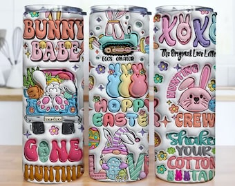 Ostern Tumbler Verpackung PNG: 3D Aufgeblasenes Häschen Design (Digitaler Download)