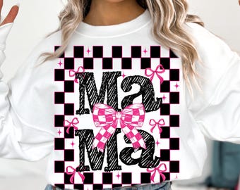 Retro Checkered Mama Bow Png: Coquette Shirt Design (Digital Download)