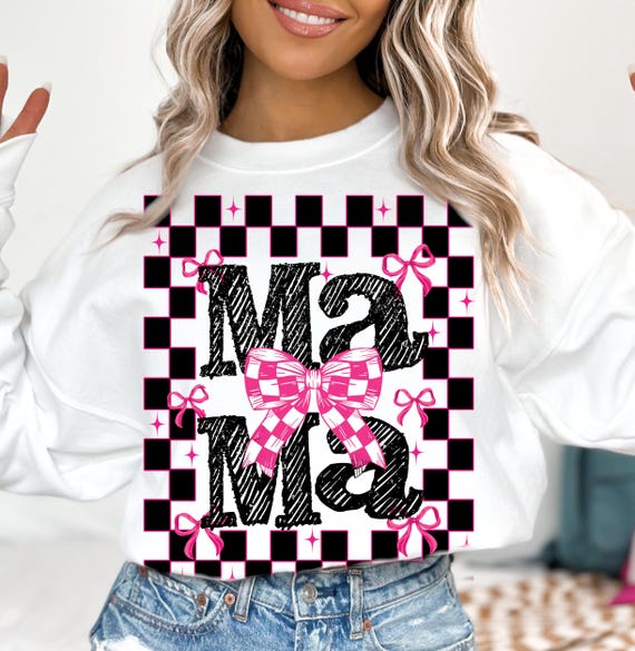 Retro Checkered Mama Bow Png: Coquette Shirt Design (Digital Download)