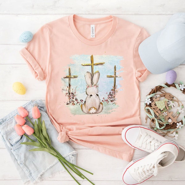 Foil Bunny with Crosses PNG, Hand Drawn, Sublimation Design, Soft Color Bunny Png, Bunny Easter Png, Easter Christian Png, Easter Watercolor