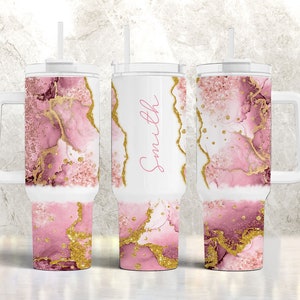 Custom Name Marble Glitter 40oz Tumbler Wrap (PNG Download)