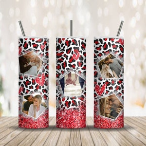 20 oz Frame Photo Heart Skinny Tumbler Wrap, Couple Photo Collage Tumbler PNG Wrap, Personalized Valentine Tumbler Sublimation, Couple Gift