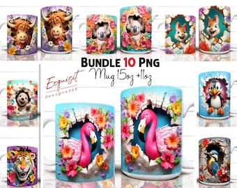 3D Mug Wrap Bundle, 3D Animal Mug Wrap, 3D Beach Mug Wrap, 3D Cat Mug Wrap, 11oz 15oz Mug PNG Mug Bundle, 3D Floral Mug Sublimation