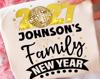 PNG de Ano Novo em Família 2027: Design de Festa com Bola de Discoteca (Download Digital)