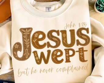 Jesus Wept Klinkhaakgaren gehaakt png, bloemen christelijk gebreide garen sublimatie, retro christelijk origineel boho-geloof shirtontwerp