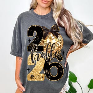 Happy New Year 2026 Png, Trendy New Years Eve Png, Black And Gold Sequins Glitter Faux Sparkly New Year Shirt Design Png, Hello 2026 Png