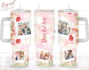 Personalized Photo Floral Tumbler Wrap: 40oz Quencher PNG (Digital Download)