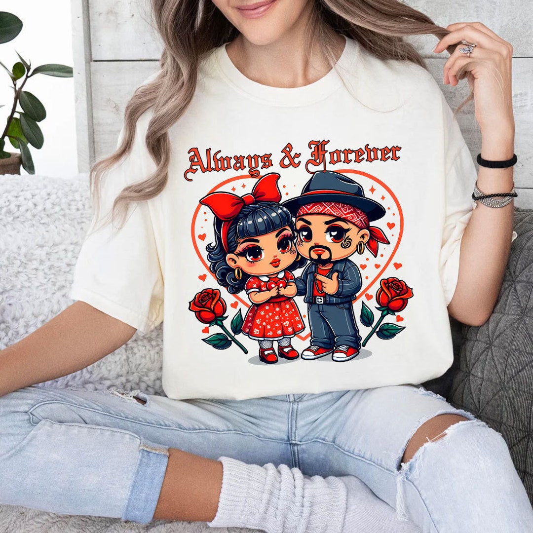 Chicano Valentine Chola Couple Png, Pink Chicana Valentine Design