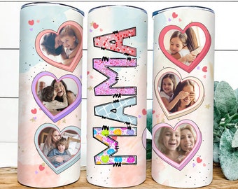 20 oz Frame Photo Mama Skinny Tumbler Wrap, Mom Photo Tumbler PNG Wrap, Personalized Mom Tumbler Png, Mother's day Tumbler, Gift For Mom